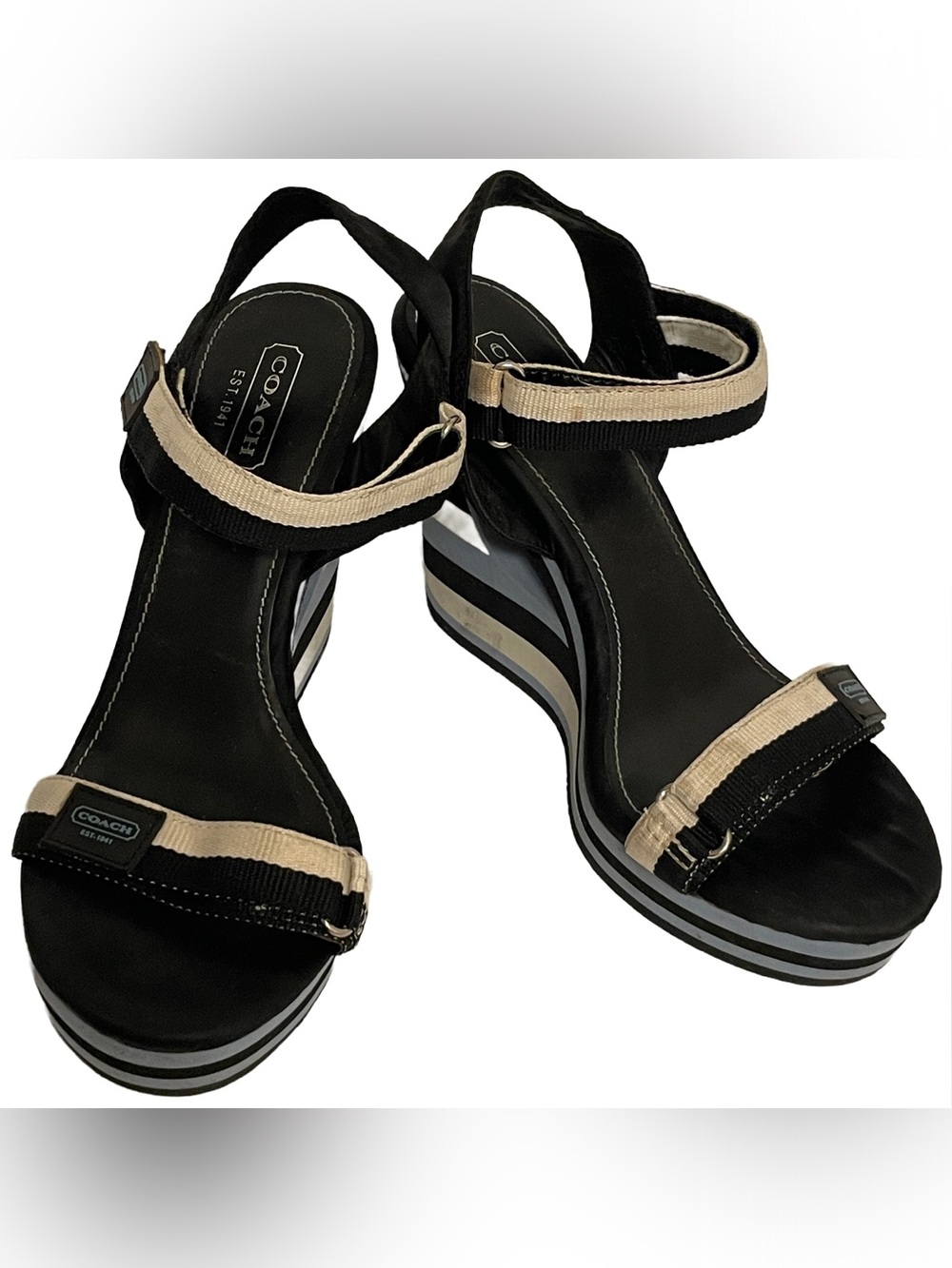Coach Mylar Webbing Cut Out Wedge Sandals 8.5 b